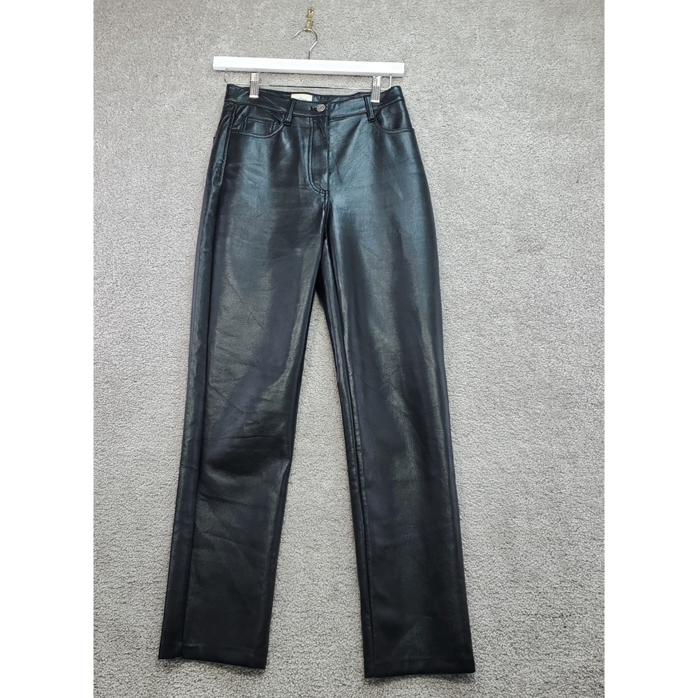 Aritzia Wilfred Pants Womens 0 Black Faux Vegan Leather High Waist Straight‎ Leg